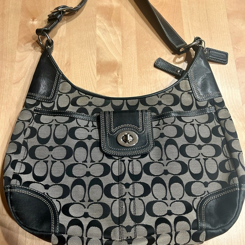 Coach Navy and Gray Signature Hobo Bag
